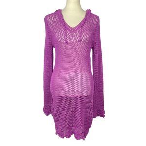Athleta Dress Womens 2X Reef Break Crochet Hooded Cover Up Purple Lilac